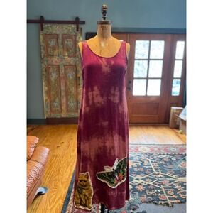 Upcycled Hand Distressed Maxi Dress| Vintage Butterfly & Cat Patchwork| Small